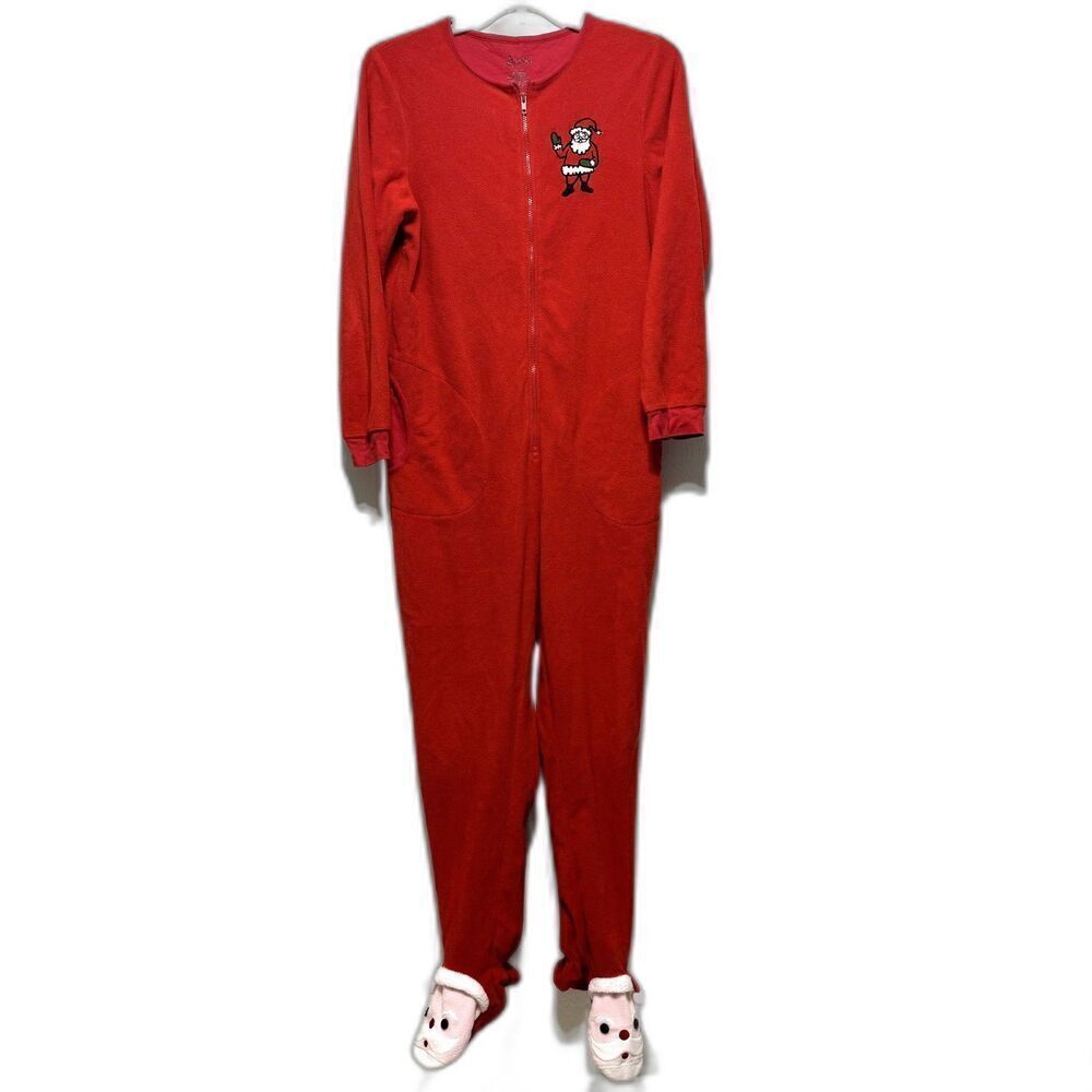 Nick & Nora PJs Footie Santa Sleepwear Red Christmas Holiday Womens sz Medium